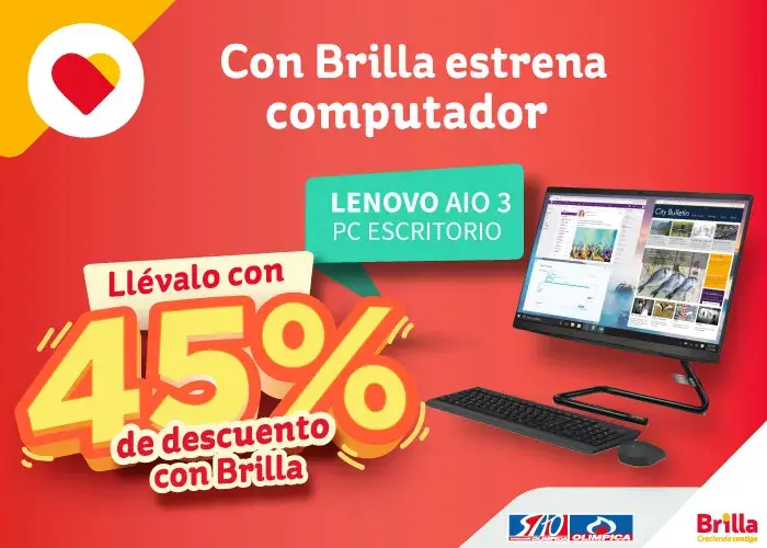 Utiliza tu cupo Brilla en Oliimpica para llevar un Lenovo con 45% de descuento